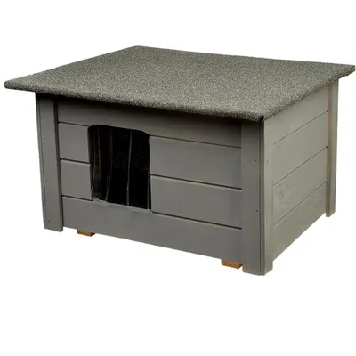Produktbild von WOODOK Kleines Katzenhaus Outdoor aus Holz - Isoliertes Katzenhütte für Garten oder Terasse - Kleintierhaus für draußen, 54 x 39 x 34 cm (Grau, Katzen