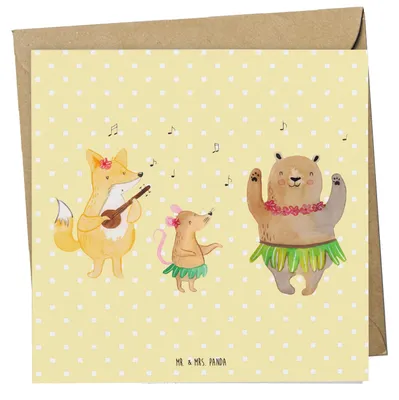 Produktbild von Mr. & Mrs. Panda Grußkarte Waldtiere Aloha - Gelb Pastell - Geschenk, Klappkarte, Musik, faltkarte, Lustige Sprüche, Hase, Igel, doppelkarte, Bär, Glückwunschkarte, Wald