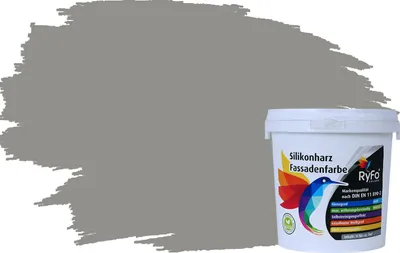 Produktbild von RyFo Colors Silikonharz Fassadenfarbe Lotuseffekt Trend Steingrau 1l - bunte Fassadenfarbe, weitere Grau Farbtöne und Größen erhältlich, Deckkraft Klasse 1