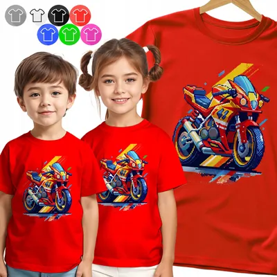 Obrázek produktu pro Dětské tričko - Motorka - TĘCZOWY WYŚCIG pro chlapce - M
