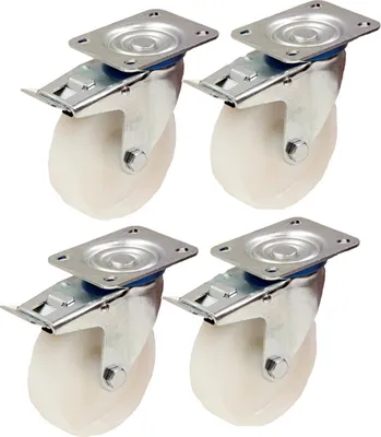 Immagine prodotto di ruote in nylon da 150 mm 6" pollici - set di ruote piroettanti frenate per impieghi gravosi da 300 kg ciascuna