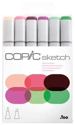 Obrázok produktu pre Copic Sketch Floral Favorite 1, 6 kusov, Viacfarebný, Hrot dláta / kefy, Kolo, Atrament na alkoholovej báze, Dospelý/Dieťa