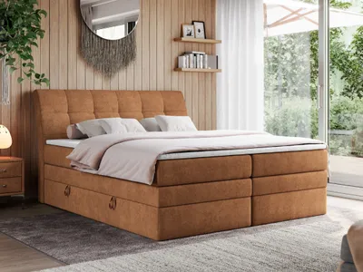 Produktbild von Boxspringbett Polsterbett mit Bettkästen Multipcket Matratze Doppelbett Kopfteil - GOLD 10 KING - 120x200 - Orange Struktur - H3