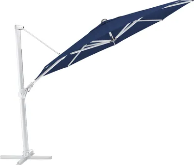 Produktbild von Kettler Easy Swing Ampelschirm 350 cm, UPF 50+, inkl. Abdeckhaube+ Schirmständer, silber/blau, Aluminium/Polyester mit Polyurethan-Beschichtung