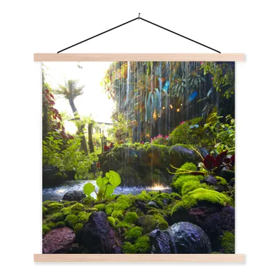 Produktbild von MuchoWow® Textilposter Tropischer Wasserfall 120x120 cm mit holzfarbenen Rahmen - Textil-Poster