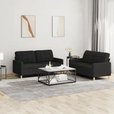 Produktbild von ZMH 2-tlg. Sofagarnitur mit Kissen Schwarz Stoff