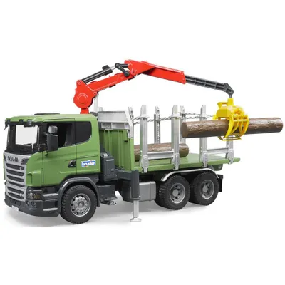 Produktbild von SCANIA R-Serie Holztransport-LKW mit Ladekran, Greifer und 3 Baumstämmen, Modellfahrzeug