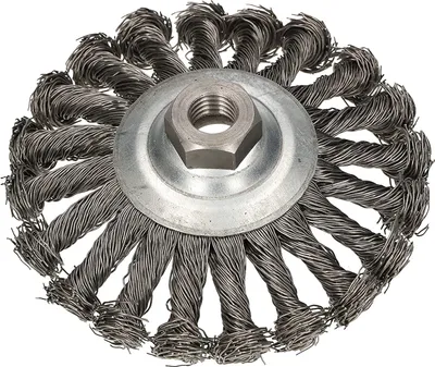 Zdjęcie produktu dla Szczotka stozkowa KOTARBAU® 120 mm z drutem plecionym z gwintem M14 do szlifierek katowych