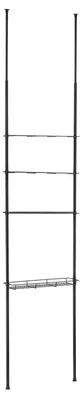 Produktbild von Duschablage DUNJA ohne Bohren, Schwarz, Duschregal, Metallgestell, ausziehbar, 3 Regalböden, 1 Korb. Höhenverstellbar, einfache Installation. Teleskopstange für flexible Anpassung. Ideal für Badezimme