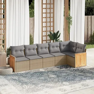 Produktbild von 6-tlg. Garten-Sofagarnitur - mit Kissen Beige Poly Rattan - Gartenmöbelset 3227669