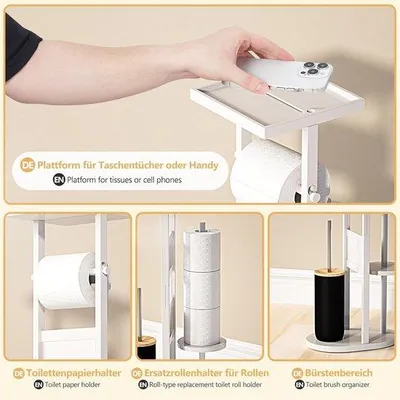Immagine prodotto di Set WC con piedistallo in bambù - Bianco - con portarotolo e portascopino