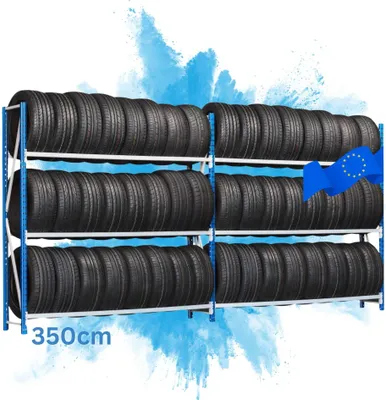 Produktbild von Mega Deal Reifenregal MAXIMUS Pro | HxBxT 200x350x50cm | 3 Ebenen | bis zu 15 Reifen pro Ebene | 150kg Fachlast | Lichtblau/Lichtgrau