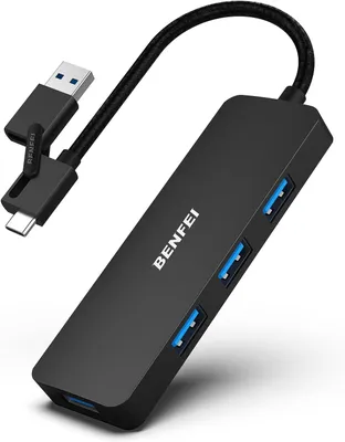 Produktbild von BENFEI USB 3.0 Hub, USB C Hub, 2 in 1 USB Typ A/Typ C Hub mit 4 USB 3.0-Anschlüssen, kompatibel für iPhone 15 Pro/Max Ma