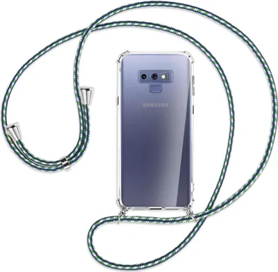 Produktbild von Handykette Backcover-Schutzhülle mit Band (Metall silberfarben) für Samsung Galaxy Note 9 - grün/blau/weiß