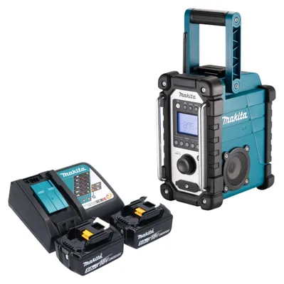 Zdjęcie produktu dla Makita DMR 116 RT akumulatorowy radiotelefon budowlany 14,4 - 18 V AM FM AUX + 2x akumulator 5,0 Ah + ładowarka