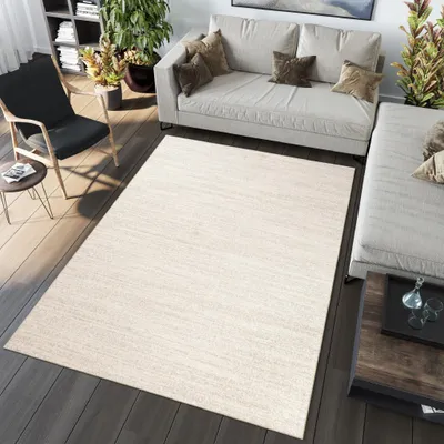 Produktbild von Teppich Wohnzimmer Schlafzimmer Kurzflor Modern Meliert Design Beige Creme Esszimmer  60 x 100 cm