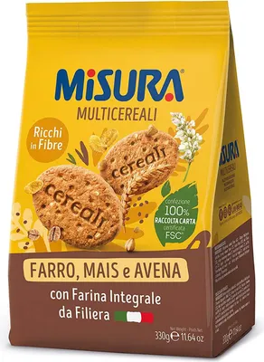 Produktbild von 6x Misura Multigrain 6 cereali Biscotti integrali con cereali croccanti Vollkornkekse mit knusprigem Getreide 6 Getreide cookies biscuits 100% Italienische Kekse 330g