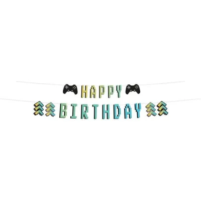 Produktbild von 1 Partygirlande - Happy Birthday - Level Up - ca. 1,5 m lang