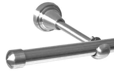 Produktbild von Gardinenstange Set Edelstahl Look Metall Ø 16mm zur Wandbefestigung 1-lauf Modern Kappe, Länge wählbar H14E17