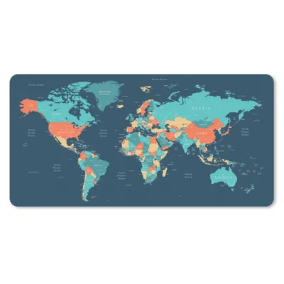 Produktbild von MuchoWow® Schreibtischunterlage Weltkarte - Blau - Statistisch 80x40 cm - XXL Mauspad - Gaming Mauspad