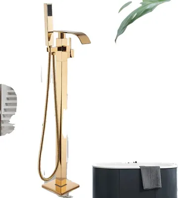 Produktbild von Badewannenarmatur, bodenmontiert, Einhebelsteuerung, Goldener Wasserhahn C
