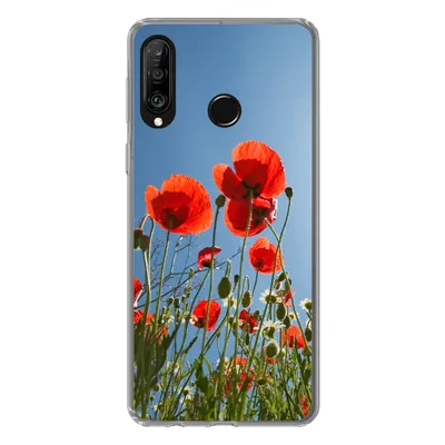 Produktbild von MuchoWow® Handyhülle Schutzhülle Hülle für Huawei P30 Lite Strahlende Sonne über einigen Mohnblumen in Spanien Silikon Softcase Handy Hülle - Handyhülle