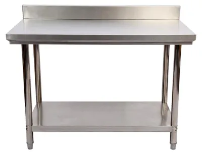 Produktbild von Edelstahl Arbeitstisch mit Aufkantung 120x60x85cm für Gastronomie, Werkstatt, Garten und Keller mit höhenverstellbaren Füßen