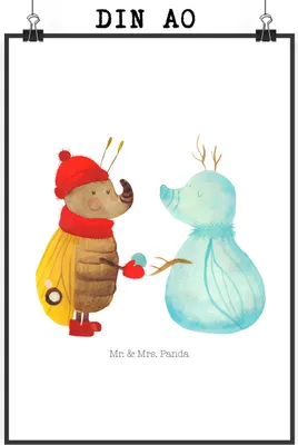 Produktbild von Mr. & Mrs. Panda Bild Nachtfalter Schneemann DIN A0 - Weiß - Geschenk, Weihnachtsgruß, Wandbild, Wanddekoration, Weihnachten, wanddeko, Schnee, Winter, Plakat, drucke