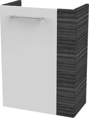 Produktbild von Fackelmann B.PERFEKT Waschbeckenunterschrank schmal Unterschrank für Waschtisch im Gäste-WC (44 cm x 60 cm x 24,3 cm) Tür links SBC Badezimmerschrank hängend in Anthrazit/Schwarz Holzoptik/Weiß