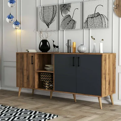 Image de Vardah - Buffet, 180x45x80h cm Noyer Bruni, 3 Étagères
