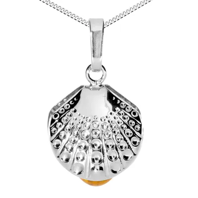 Produktbild von Kette mit Anhänger Silber 925/000, Muschel und Bernstein