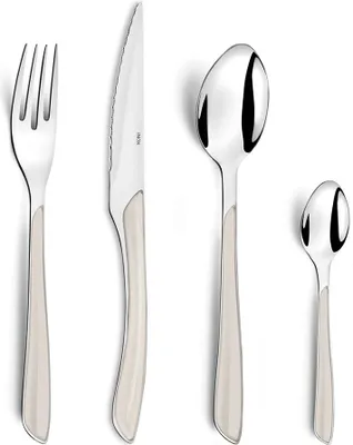 A set of four cutlery pieces arranged vertically against a white background.