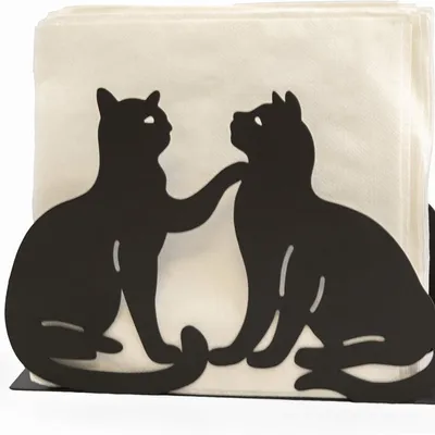 Serviettenhalter aus Metall, Katzenmuster, für Tisch, 15x15x4 cm