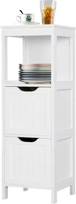 Produktbild von Yaheetech Badkommode Badschrank Badezimmerschrank flexible Schubladen Badregal mit 4 Etagen Eckschrank Medizinschrank Weiß