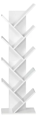 Bücherregal 8 Ebenen, Baumform, weiß, 40x127x20 cm