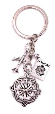 Zdjęcie produktu dla Onwomania Brelok do kluczy Paszport Podróżny Globus Srebrny metalowy wisiorek Charm