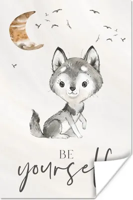 Produktbild von MuchoWow® Poster Sprichwörter - Wolf - Sei du selbst - Kinder - Jungen - Mädchen - Aquarell 60x90 cm - Wanddekoration