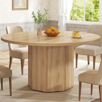 Imagen del producto de Mesa redonda para comedor, mesa de cocina para 4 a 6 personas, mesa de comedor con aspecto de madera de roble, diseño moderno, mesa para comedor o sala de estar, roble claro, 120 cm