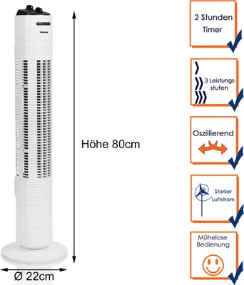 Produktbild von Tristar VE-5806, Haushaltsturmventilator, Weiß, Flur, Kunststoff, 55 dB, 162 m³