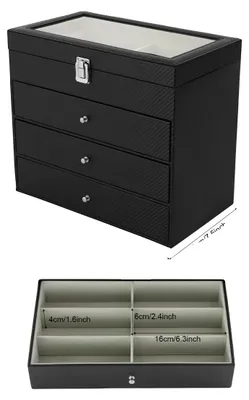 Zdjęcie produktu dla Pudełko na okulary, 24 przegródki, czterowarstwowe, kolor czarny
