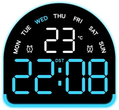 Immagine prodotto di Timer a LED, orologio elettronico multifunzionale con ampio display e termometro, doppia sveglia, design moderno e minimalista, ideale per il comodino in camera da letto.