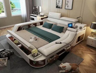 Produktbild von Postele hotel 180x200cm multifunkční police USB design postel xxl velké kožené čalounění