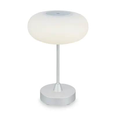 Immagine prodotto di Briloner Leuchten - Lampada da tavolo a LED a batteria, dimmerabile, lampada da tavolo a LED in vetro senza fili, funzione touch, 3.300K bianco caldo, cromo opaco, 150x160 mm (HxP)