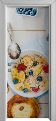 Produktbild von Tür Selbstklebende 80x210 cm Türfolie Türtapete Klebefolie -  Kaffee Obst Himbeeren