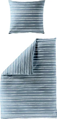 Produktbild von Bierbaum Linon Renforcé Bettwäsche 2 tlg. Streifen Blau Jeans Offwhite, Größe:135x200cm Bettwäsche