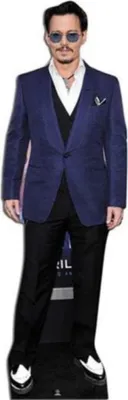 A cardboard cutout of Johnny Depp in a suit.