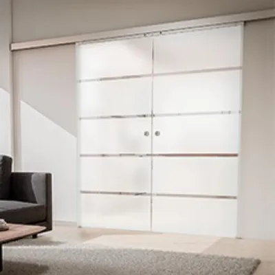 Produktbild von inova Doppelflügelige Glasschiebetür 1760 x 2035 mm, Blockstreifen, Komplettset mit Griffmuschel, Softclose beidseitig