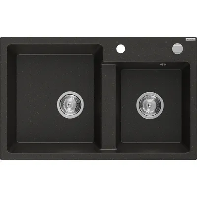Zdjęcie produktu dla Mexen Tomas zlewozmywak granitowy 2-komorowy 800 x 500 mm, czarny/złoty metalik, syfon chrom - 6516802000-75