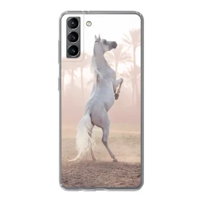 Produktbild von MuchoWow® Handyhülle Schutzhülle Hülle für Samsung Galaxy S21 Plus Pferd - Sand - Palme Silikon Softcase Handy Hülle - Handy-Tasche