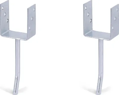Produktbild von Alberts 2 x U-Pfostenträger mit Rundstahl-Betonanker, 91x104 mm, Betonanker 200 mm, feuerverzinkt, zum Einbetonieren